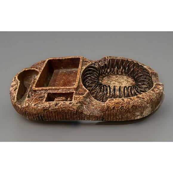 VTG Pipe Tobacco Holder Ashtray Cigarette Tray Acorns Carved Smokers Dish Clay - Picture 3 of 5